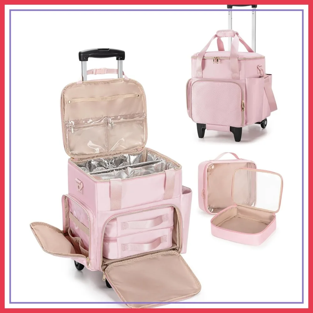 

Rolling Hairstylist Travel Bag with Heat Insulation, Pink
