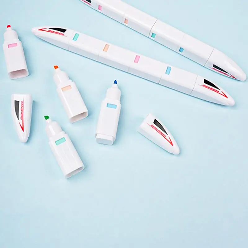 다채로운 기차 모양 하이라이터 펜, 학교 하이라이터, 미적 마커, 어린이를 위한 컬러 하이라이터 세트, 4 in 1