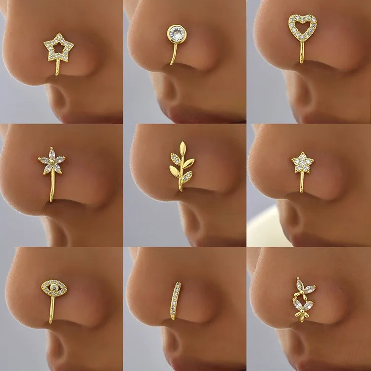New Star Nose Ring, Simple U-shaped Copper Micro-inlaid Non-pierced Nose Stud, Trendy Jewelry