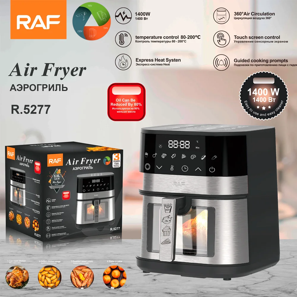 

RAF European cross-border air fryer large-capacity multi-function smart home visual electric fryer 5L no oil fume