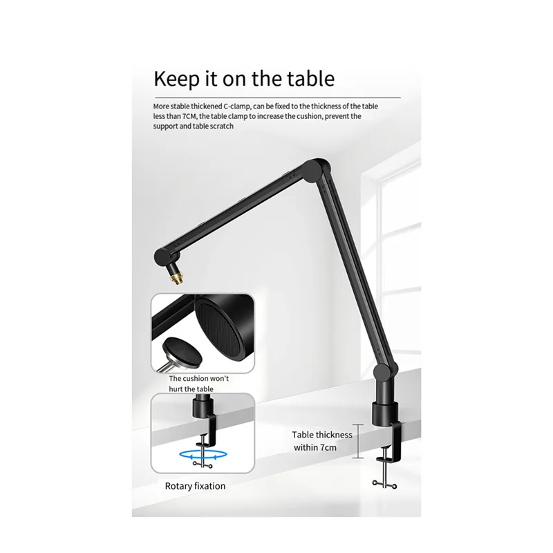SYDS Suporte de microfone ajustável de 360 graus com suporte para telefone Suporte de microfone com braço de lança resistente para transmissão ao vivo