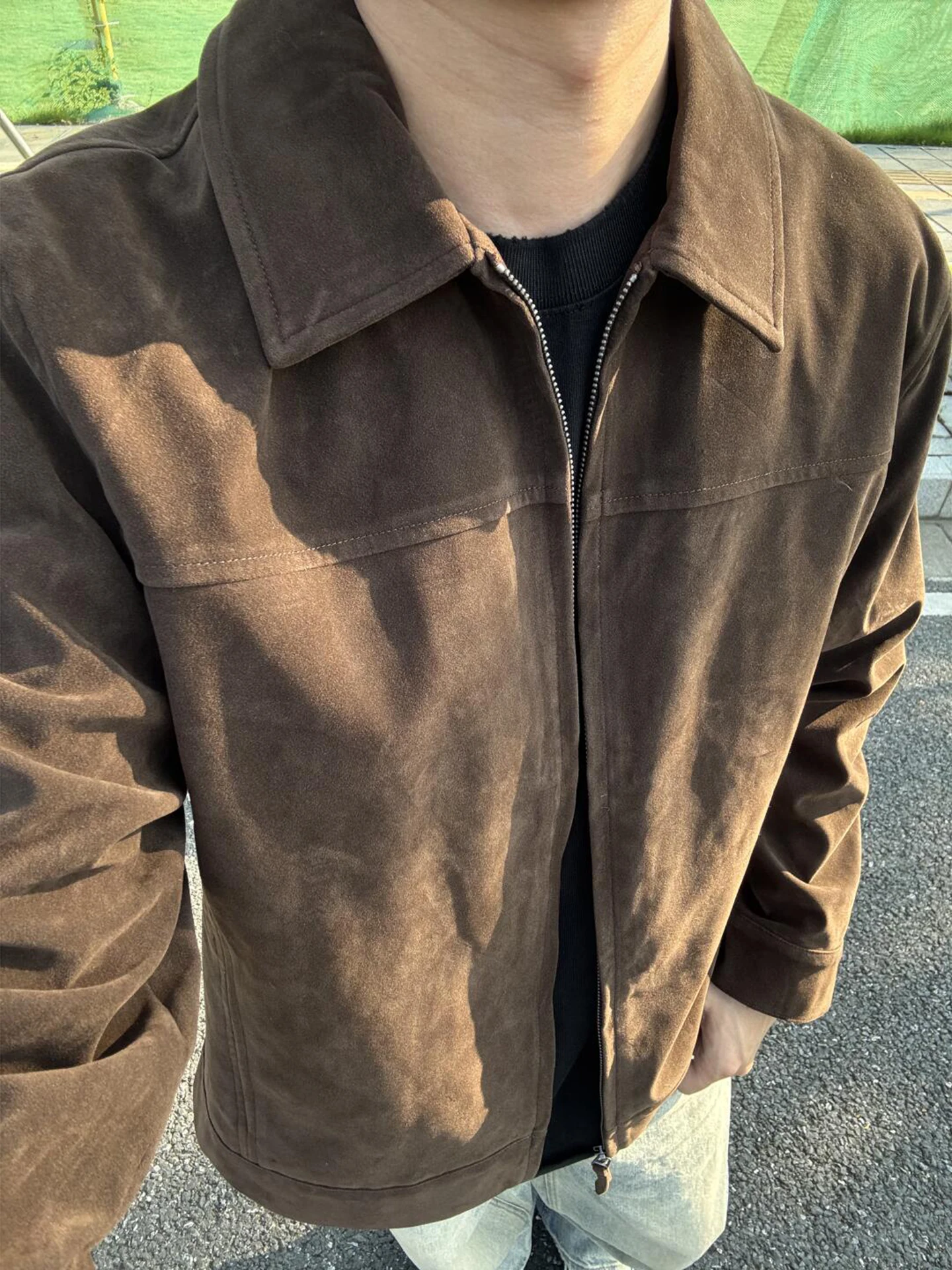 

Мужская замшевая куртка Cleanfit: стильная американская мотоциклетная одежда премиум-класса, ветрозащитная, стандартного кроя, для повседневной носки.