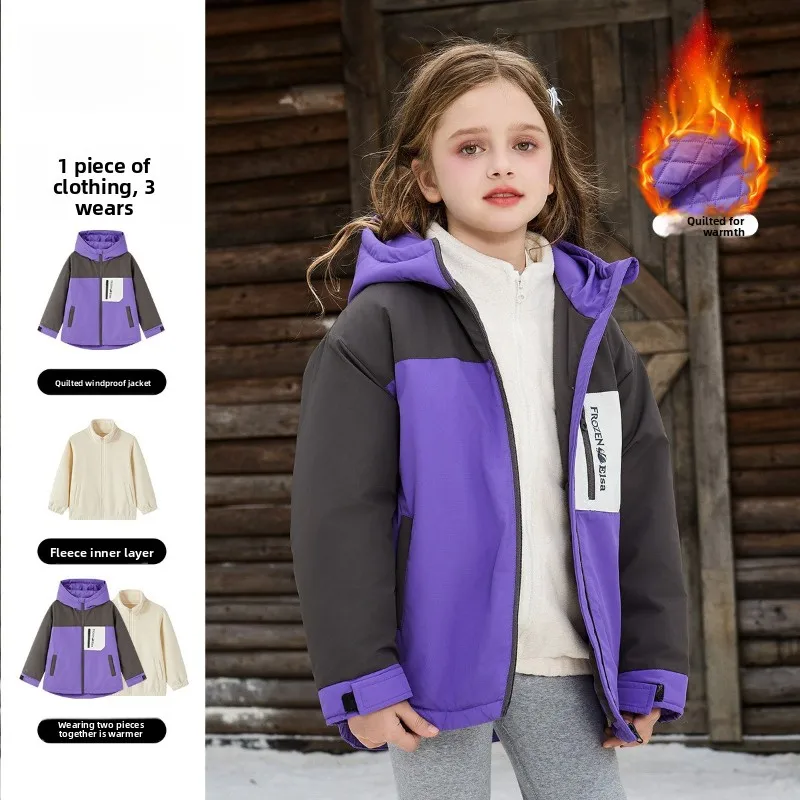 

Детский зимний комплект на флисовой подкладке, толстый костюм-двойка для детей постарше