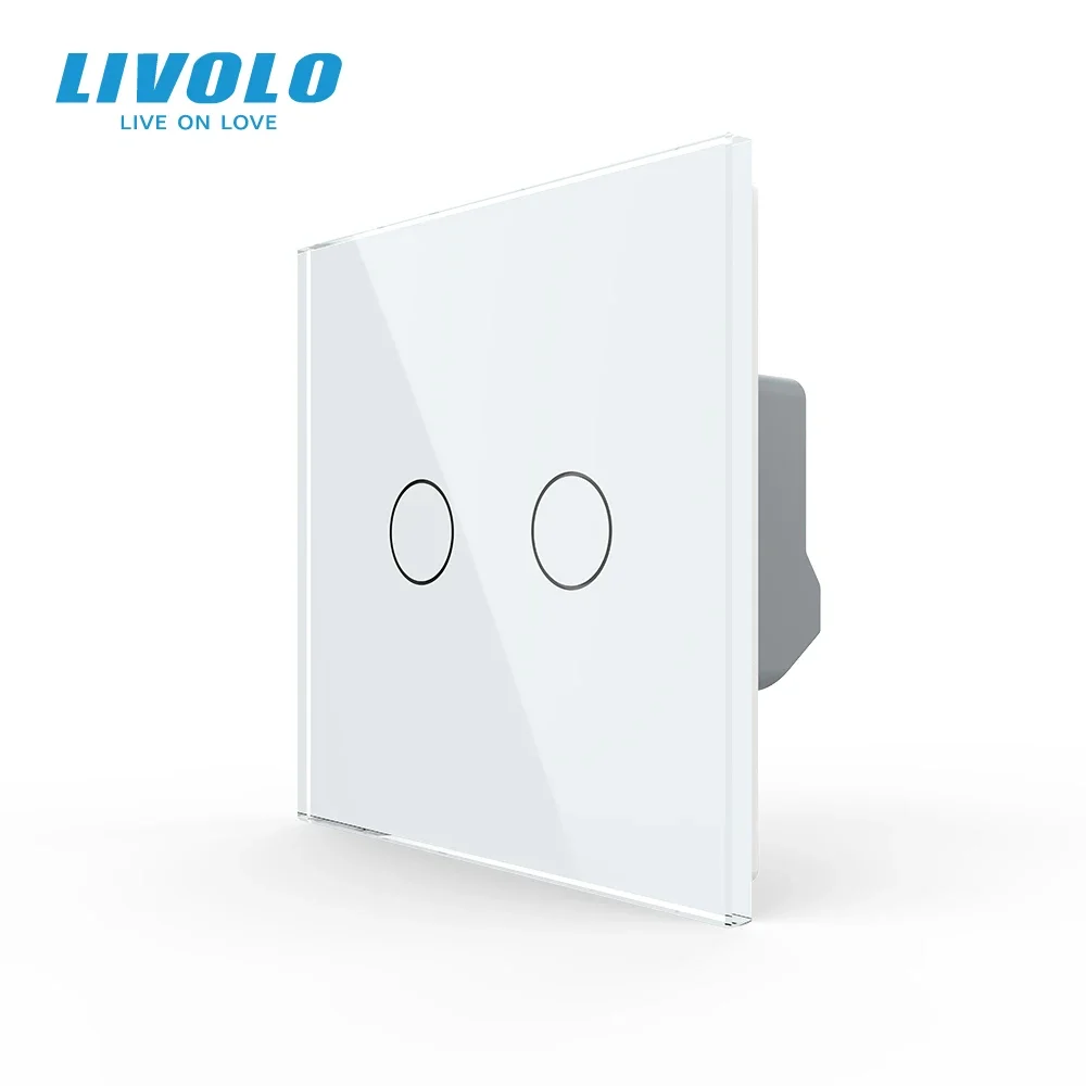 LIVOLO EU Standard Touch Sensor Wall Switch,2 Gang 1 Way Sensitive Control,Tempered Crystal Glass Panel for Home Improvement