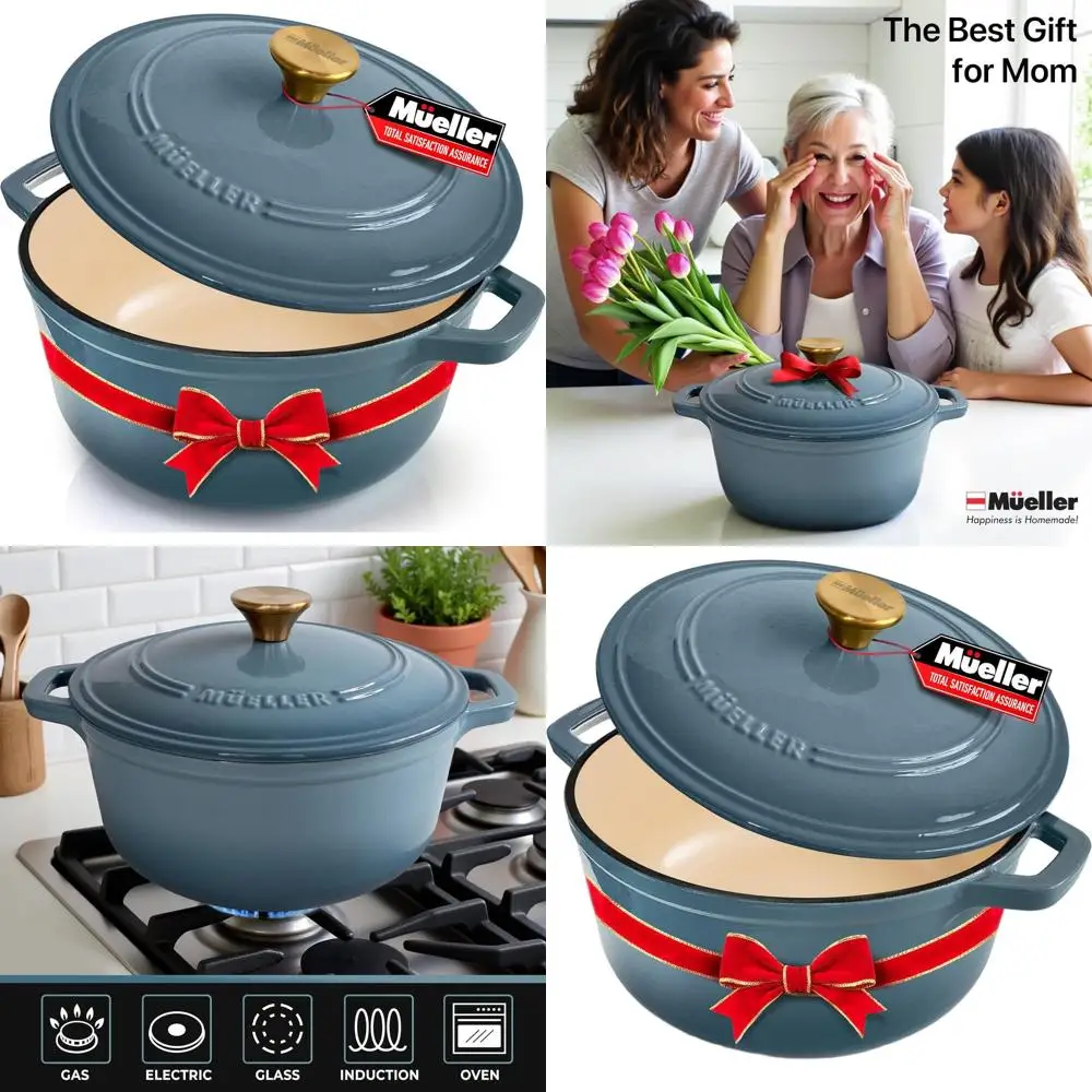 

Безопасная в духовке чугунная голландская печь, сверхмощная, совместимая со всеми варочными панелями, минеральная синяя сковорода для хлеба с крышкой и ручкой