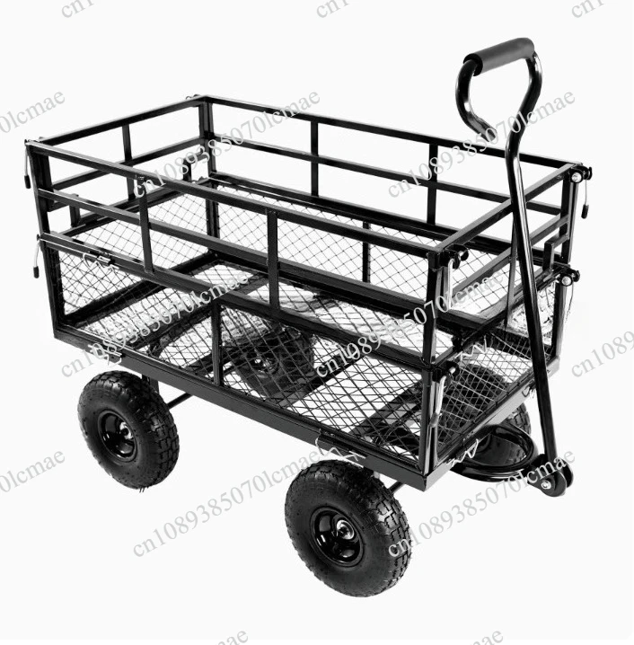 Steel Garden Cart, Heavy Duty 1200 Lbs Capacity, With Removable Mesh Sides,Utility Metal Wagon Perfect For Garden, Farm, Yard