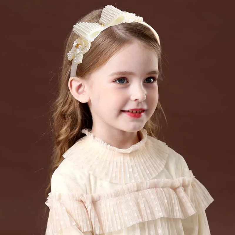 ncmama Fashion Pearl Hairbands For Women Girls Cute Flower Bow Headband Hair Hoop Kids Headwear Baby Hair Accessories Ornament