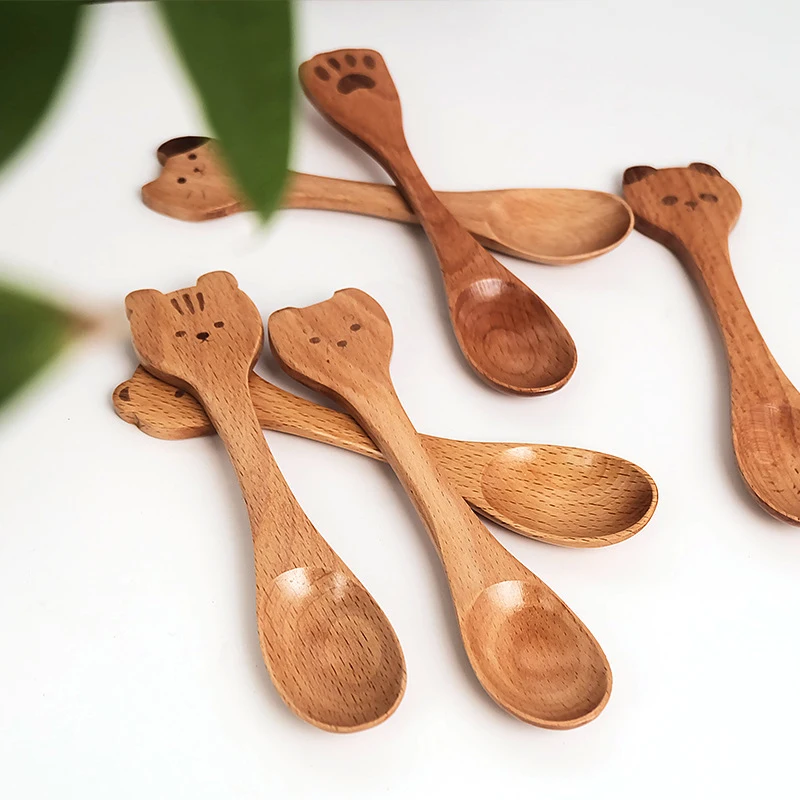 Creative Cartoon Small Wooden Spoon Smooth Teaspoon Honey Coffee Oval Spoon Kitchen Utensil Decorative Art Craft