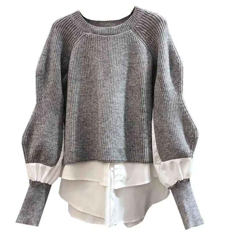 2021 Autumn and Winter New Fashion Sweater Women Pullover Long Sleeve Lantern Sleeve Round Neck Wild Loose Sweater