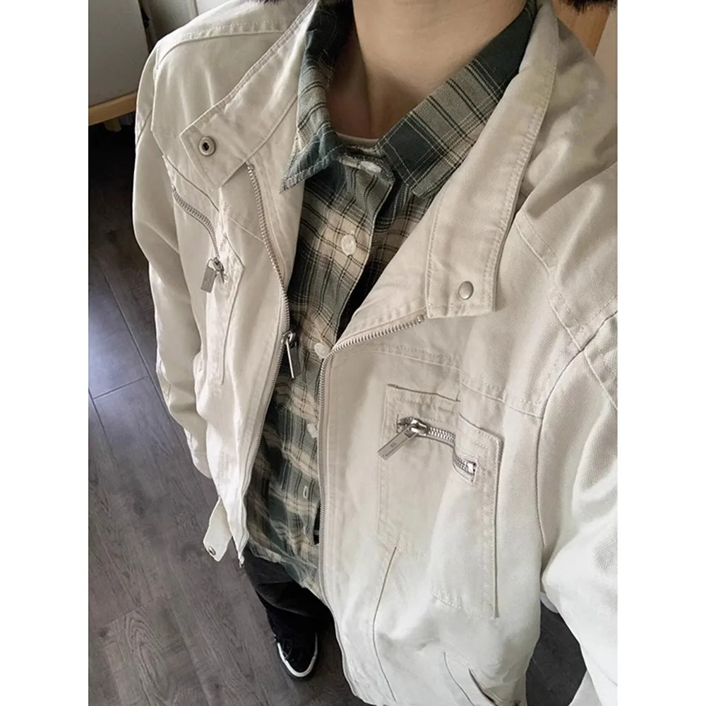 

Waed Canvas Vintage Jaet Men's ort Stand Collar Workwear Sle Spring Autumn Outerwear Youth Faion Windproof Zipper