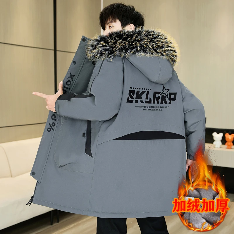 Fashion Detachable Fur Collar Hooded Fleece Thicken Jackets Winter Plush Warm Mid-Length Coats Outwear Windproof Parkas Clothing