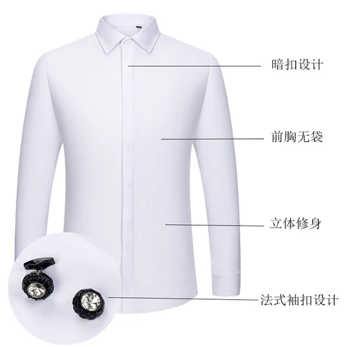 Imagen 2 del producto Camisa con gemelos franceses para hombre, manga larga para hombre, sensación de alta gama, fibra de bambú, suave y sedoso, sin hierro, ropa formal para boda