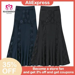Women's Elegant Long Skirts  Flower Net Stitching Party Ladies Dresses Luxury Fashion Bottoms Plus Size Skirt African Clothing