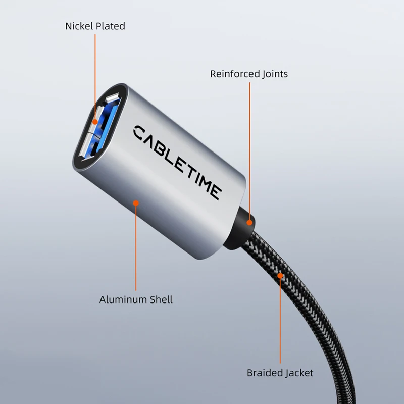 CABLETIME USB تمديد كابل USB 3.0 كابل 5Gbps موسع سلك البيانات للكمبيوتر التلفزيون الذكية PS4 X صندوق كابل يو اس بي تمديد سريع
