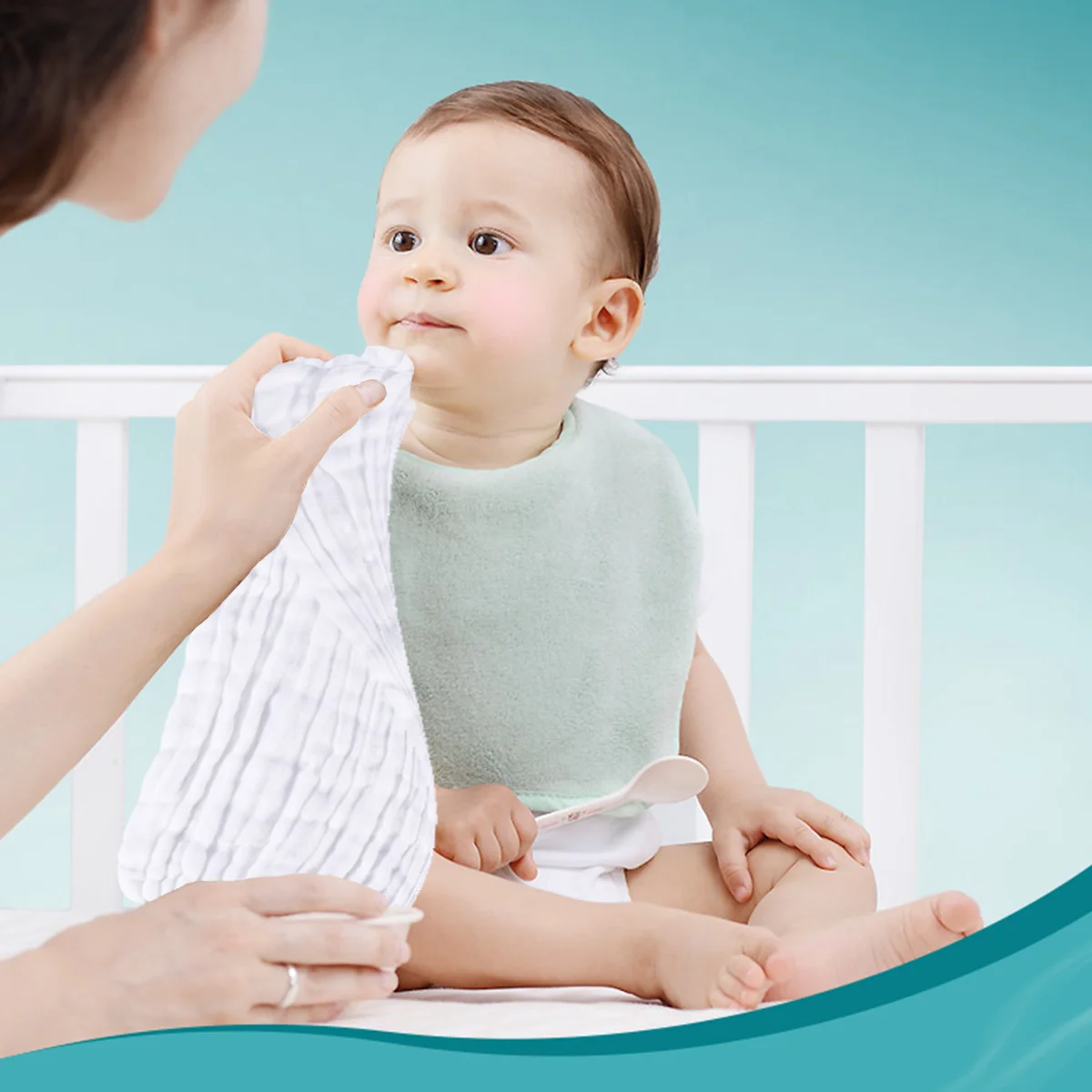 4개입 6겹 순면 거즈 트림 천, 매우 부드럽고 흡수력 좋으며 빠르게 건조되는 세탁된 아기 세면타월 (신생아용)