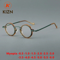 KIZN Sports Anti Blue Light Acetate Myopia Small Round Glasses Men Woman Retro Metal Frames Prescription Custom Eyewear -0.5 TO