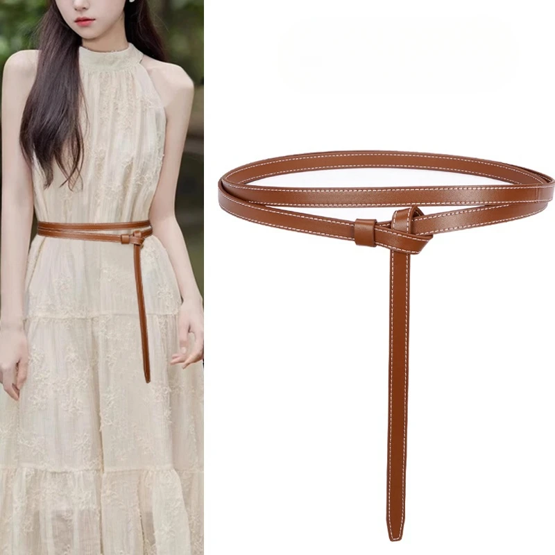 198cm Long Waist Chain Belt for Women Thin Knotted Vintage Dress String Belt, Simple Decorative Waistband