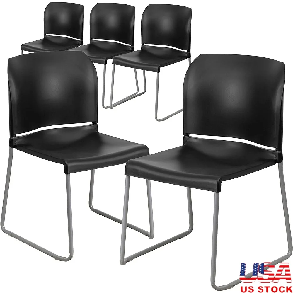 

Ergonomic Stacking Chairs Set of 5 Heavy Duty Office Waiting Room Curved Back Design with Stable Base