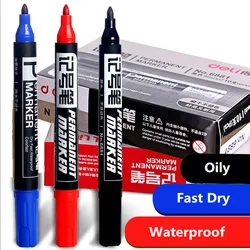 Deli Waterproof Permanent Marker 1.5mm Write Line School Office Supply Business Mark Paper Glass Metal Pen Artist Drawing Tool