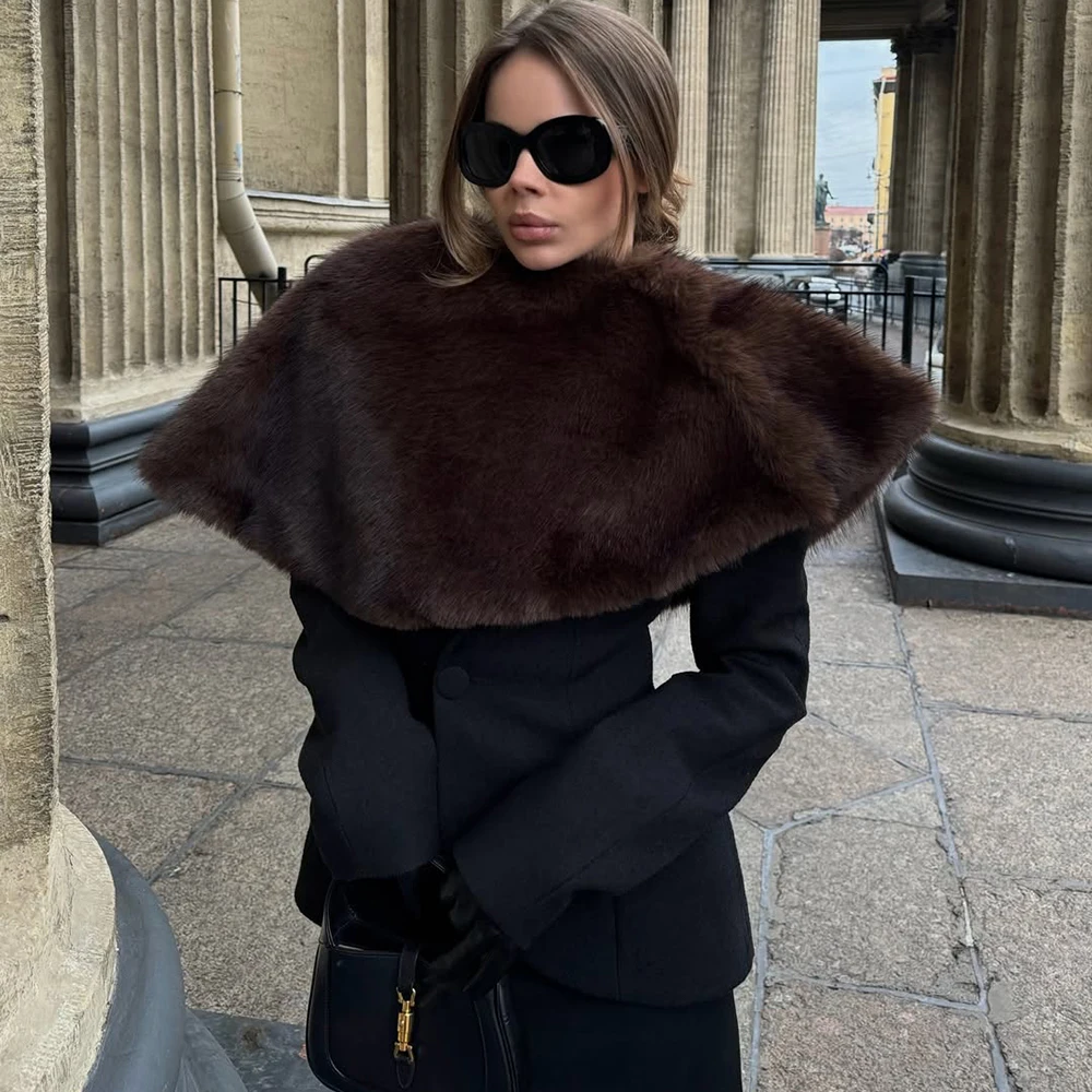 

Ticketsx Women Elegant Shawl Skirt 2-Piece Set Fashion Fall Winter Plush Patchwork Skirt Set Vintage Streetwear Female Dress Set