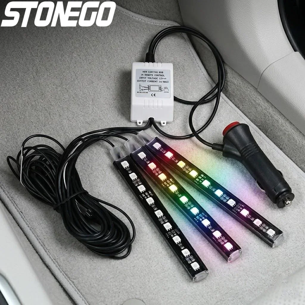 12V RGB LED Strip Light for Car Ambient Lighting Flexible Color Changing Interior Lights with Remote Control Auto Accessories