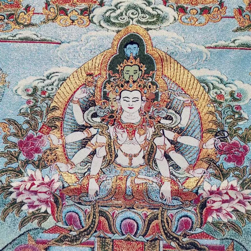 Tantric Thangka, embroidered brocade painting, Thousand-handed Avalokitesvara, exquisite home decoration, auspicious Thangka