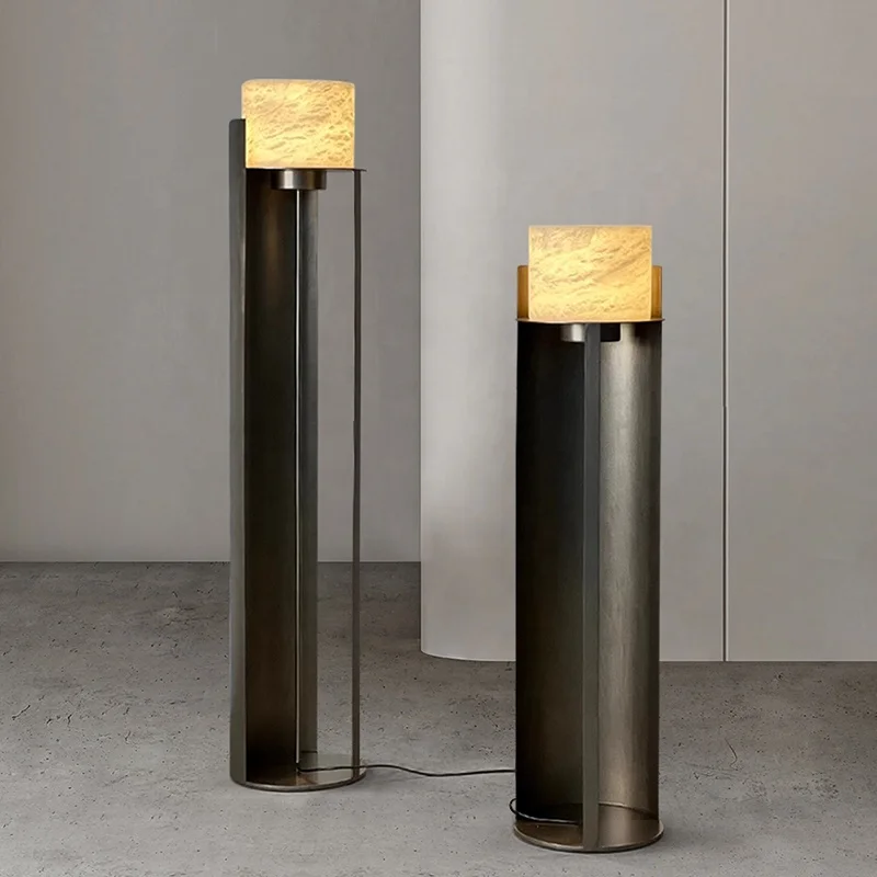 

Nordic Luxury LED Floor Lamp Hotel Villa Office Living Room Modern Black Metal Marble Alabaster Stand Light Decorative Lighting