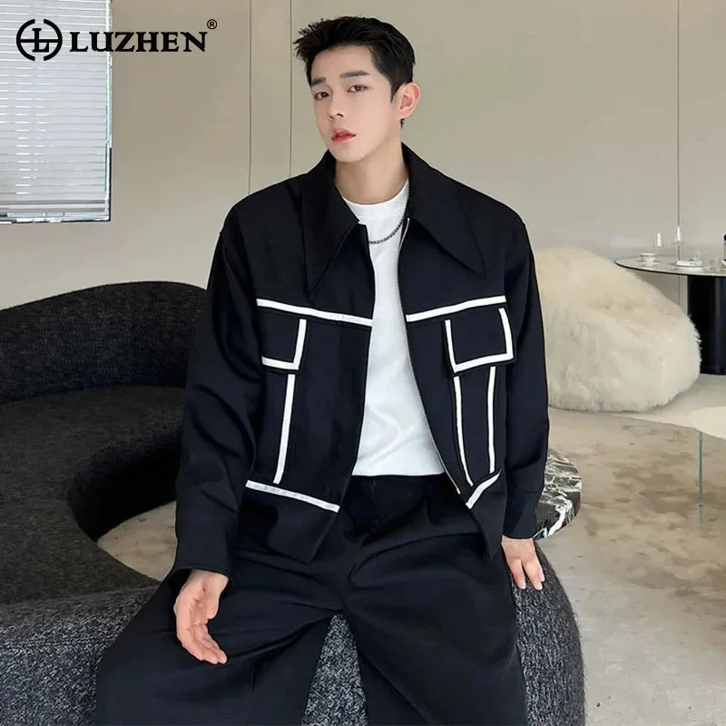 

LUZHEN Stripe Stylish Jacket Coats Color Contrast Design Original Autumn Personalized Elegant Korean Men Street Clothes LZ5211