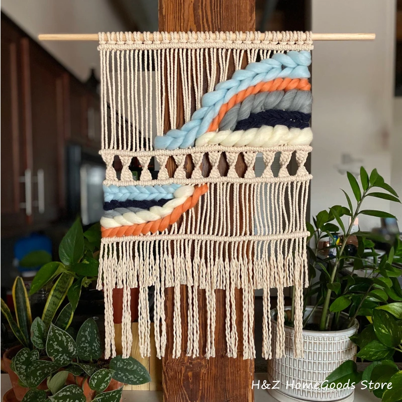 

Colored Macrame Wall Hanging Tapestry Aesthetic Elegant Boho Woven Bohemian Art Bedroom Livingroom Backdrop Room Home Decor