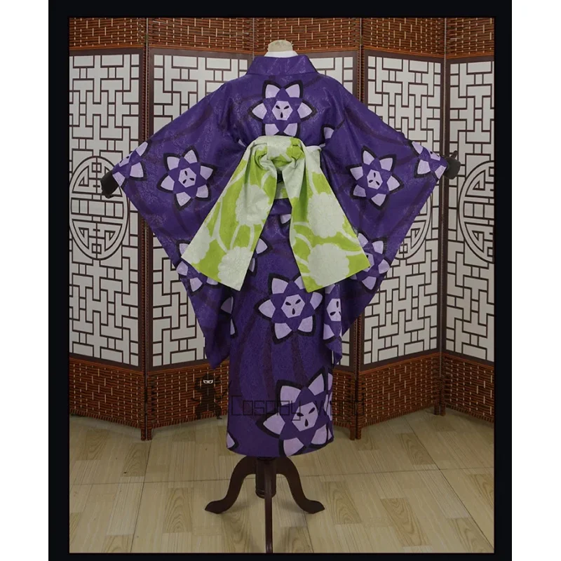 أزياء أنيمي Ubuyashiki Kiriya شيطان القاتل التأثيرية Hinokami ‌   ملابس كيمونو فاخرة باللون الأرجواني زي حفلات الهالوين