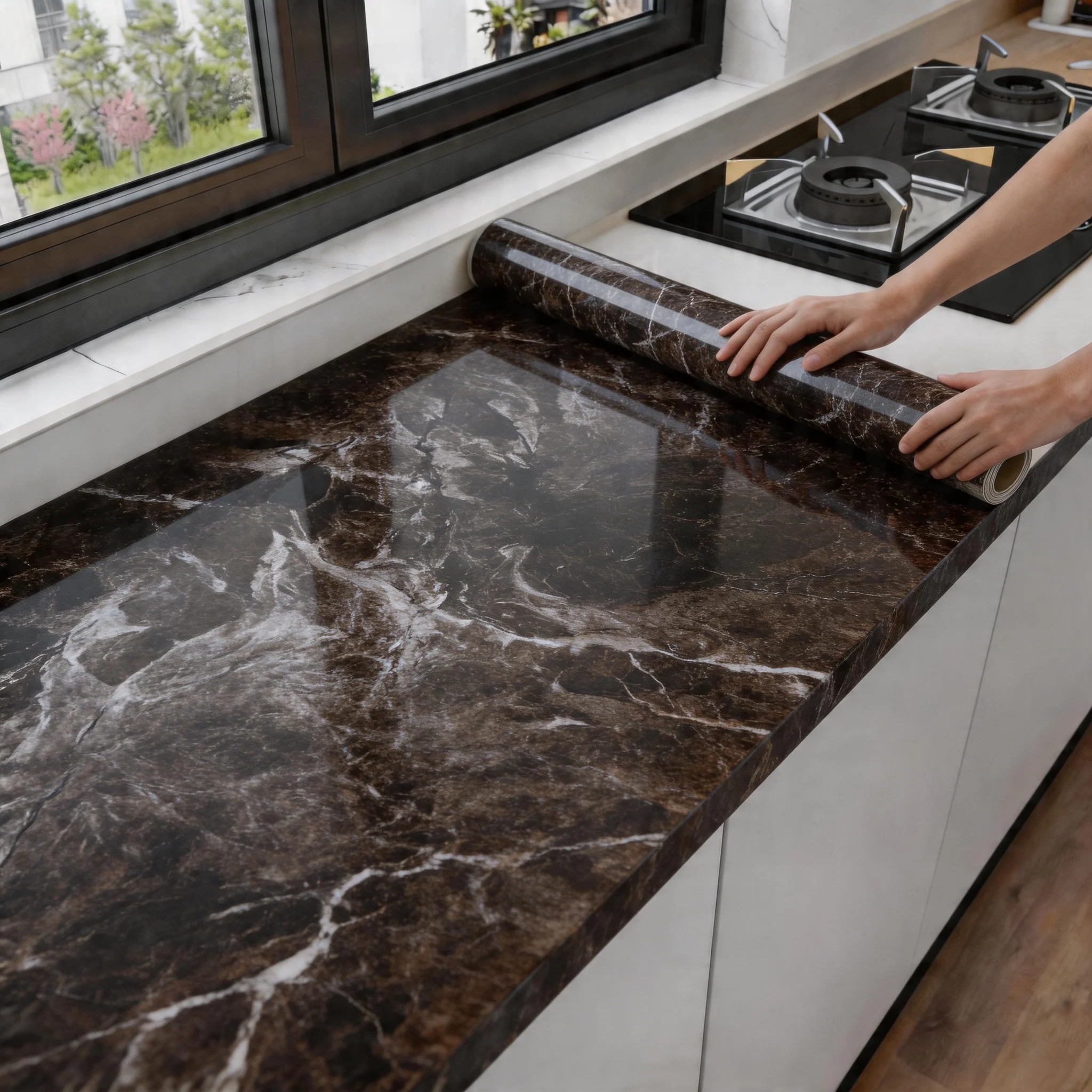 5MX55CMMarble Self Adhesive Wallpaper Waterproof Oil Proof Kitchen Stickers Thermostability Decorative Film Home Decor