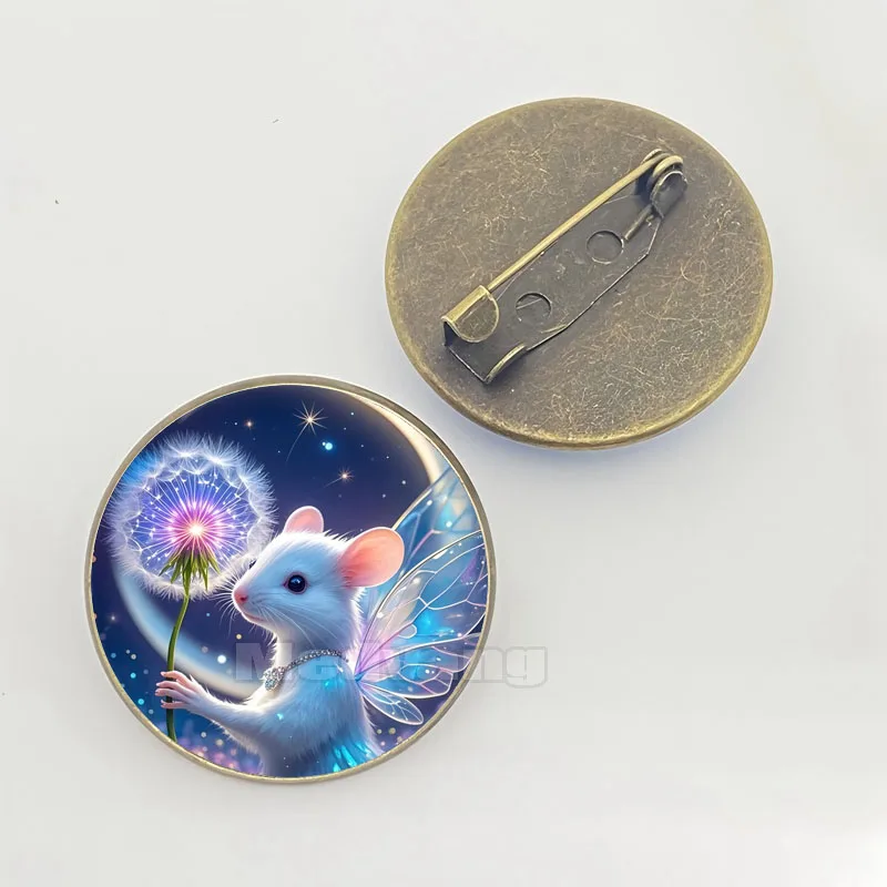 Cute animal mouse brooch cartoon mouse glass dome lapel pin clothing accessories fashion jewelry friend gift