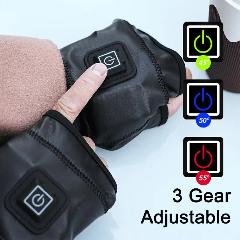 Smart Heating Leather Gloves Winter Warm Fingerless Hand Wrist Wireless Heated Promote Blood Circulation Mittens Keep Warm