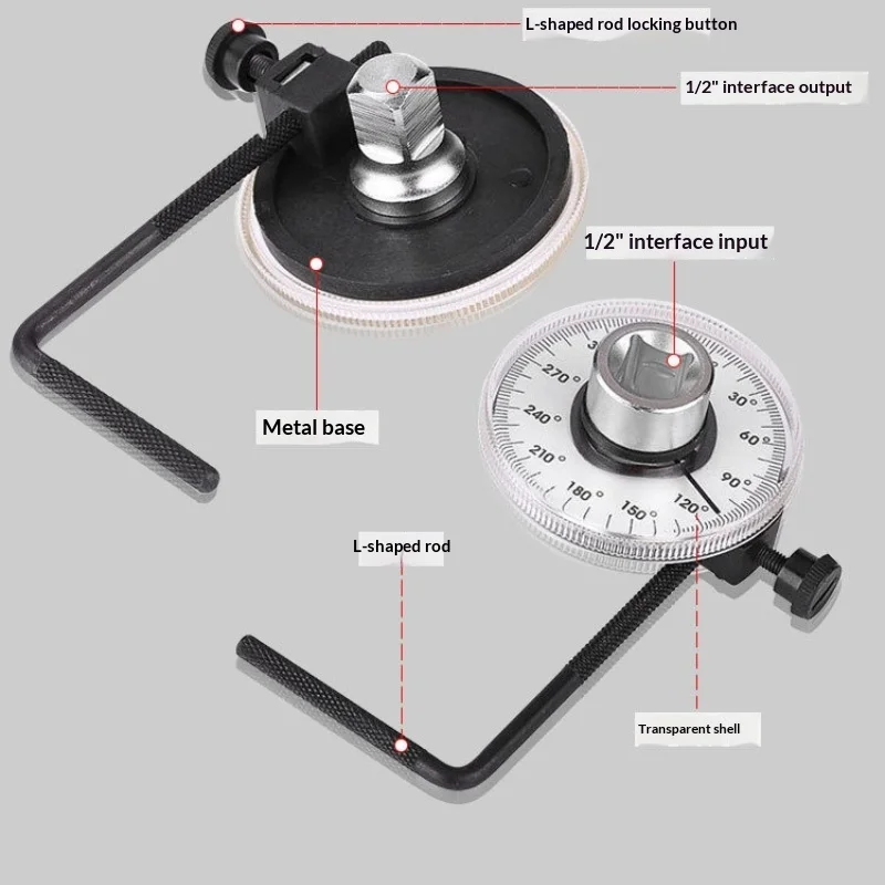 1Pc 1/2 Inch Drive Torque Angle Gauge 360 Degree Rotation Wrench Hand Tool Automotive Measuring Meter