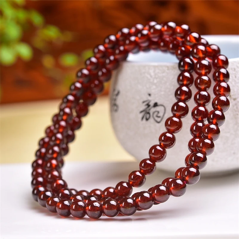 5MM Natural Garnet Triple Circle Bracelet Charms Handmade Fortune Energy Bangle Mineral Woman Amulet Jewelry Gift 1PCS