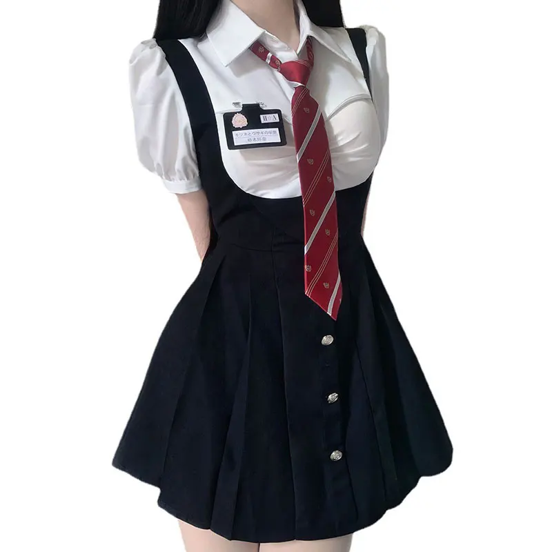 Japanese JK Uniforms Suit Slim American Girls College Style Uniform Set Shirt Strap Skirt Korean Graduation Student Costume