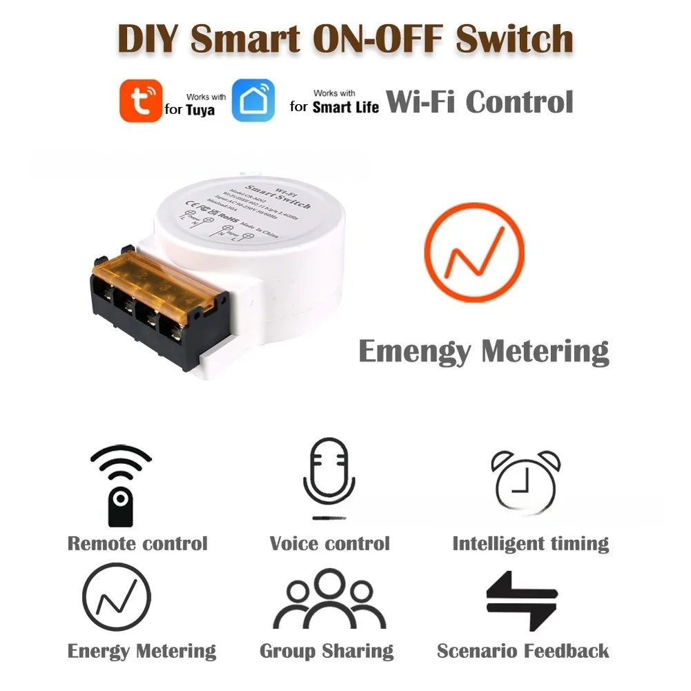 WiFi Metered Smarts Switch 30A 250V Energys Monitoring Tuyas Smarts Life App Timer Schedule Voice Control Alexas Google 2.4GHz