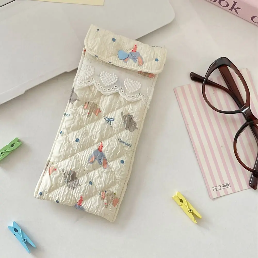 Korean Style Cotton Glasses Storage Bag Lace Heart Multi-Functional Lipstick Bag Sweet Sunglasses Pouch Cute Pencil Case Travel