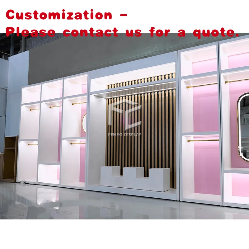 custom.Unique Designed Clothes Shop Equipment High End Clothes Store Showroom Display Wall Showcases With Hanger Clothing St