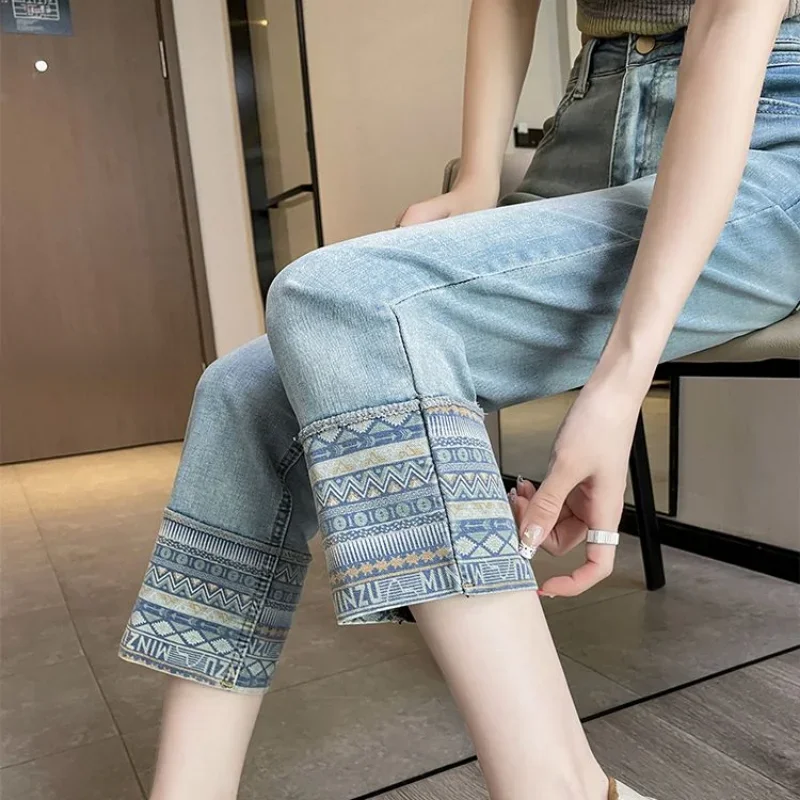 

Pants for Woman and Capris Lace Straight Leg Transparent With Rhinestones Women's Jeans Trousers Gyaru Z Emo Basics Aesthetic A