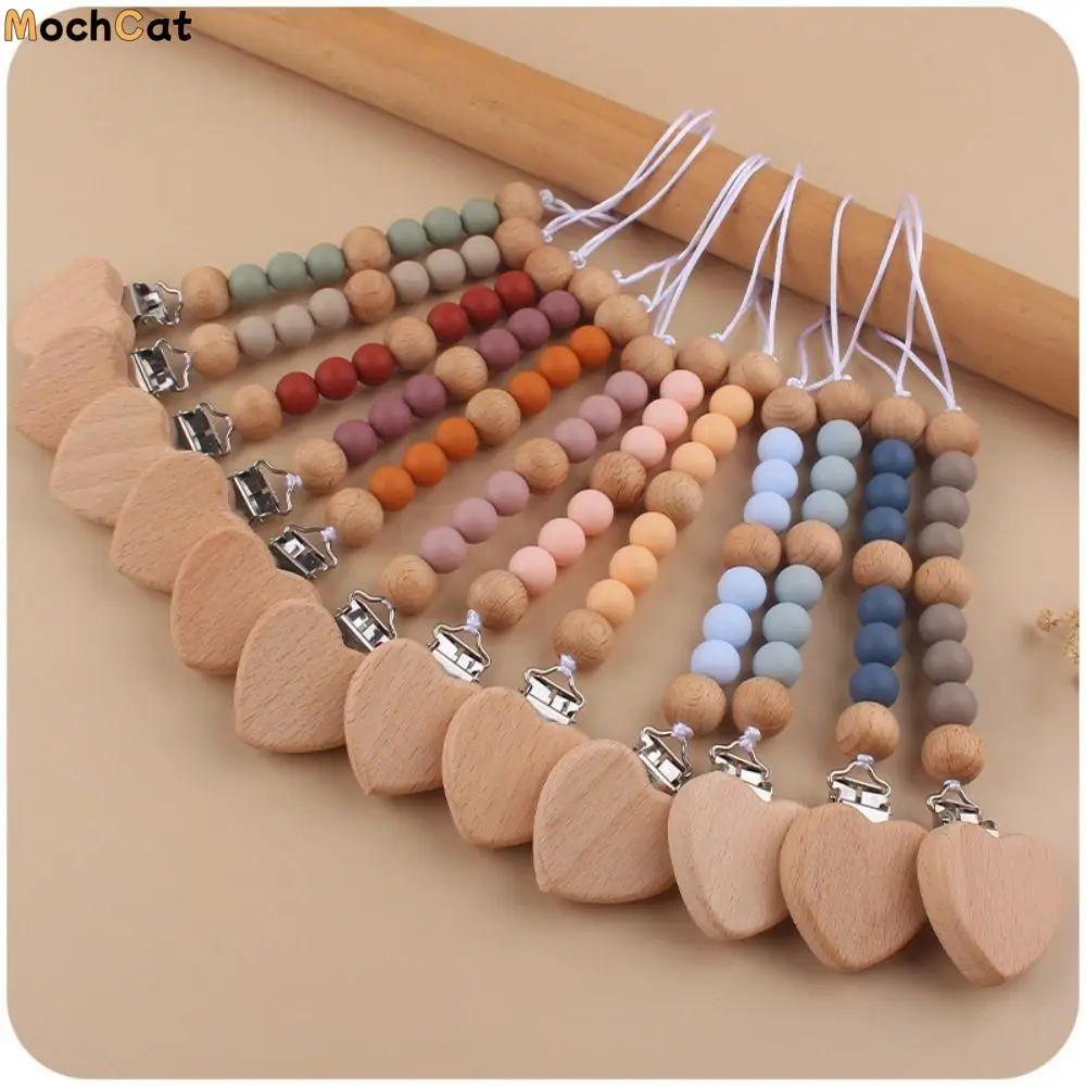 

Dummy Clips Pacifier Holder Clips Wood Soother Holder Baby Pacifier Chain Love Nipple Holder Clips Baby Teether Toys Straps