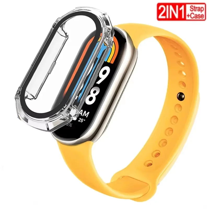 Xiaomi Mi band 8 교체 용 2 PCS 실리콘 스트랩 + 케이스 miband8 스포츠 팔찌 스마트 밴드 8 방수 커버 액세서리