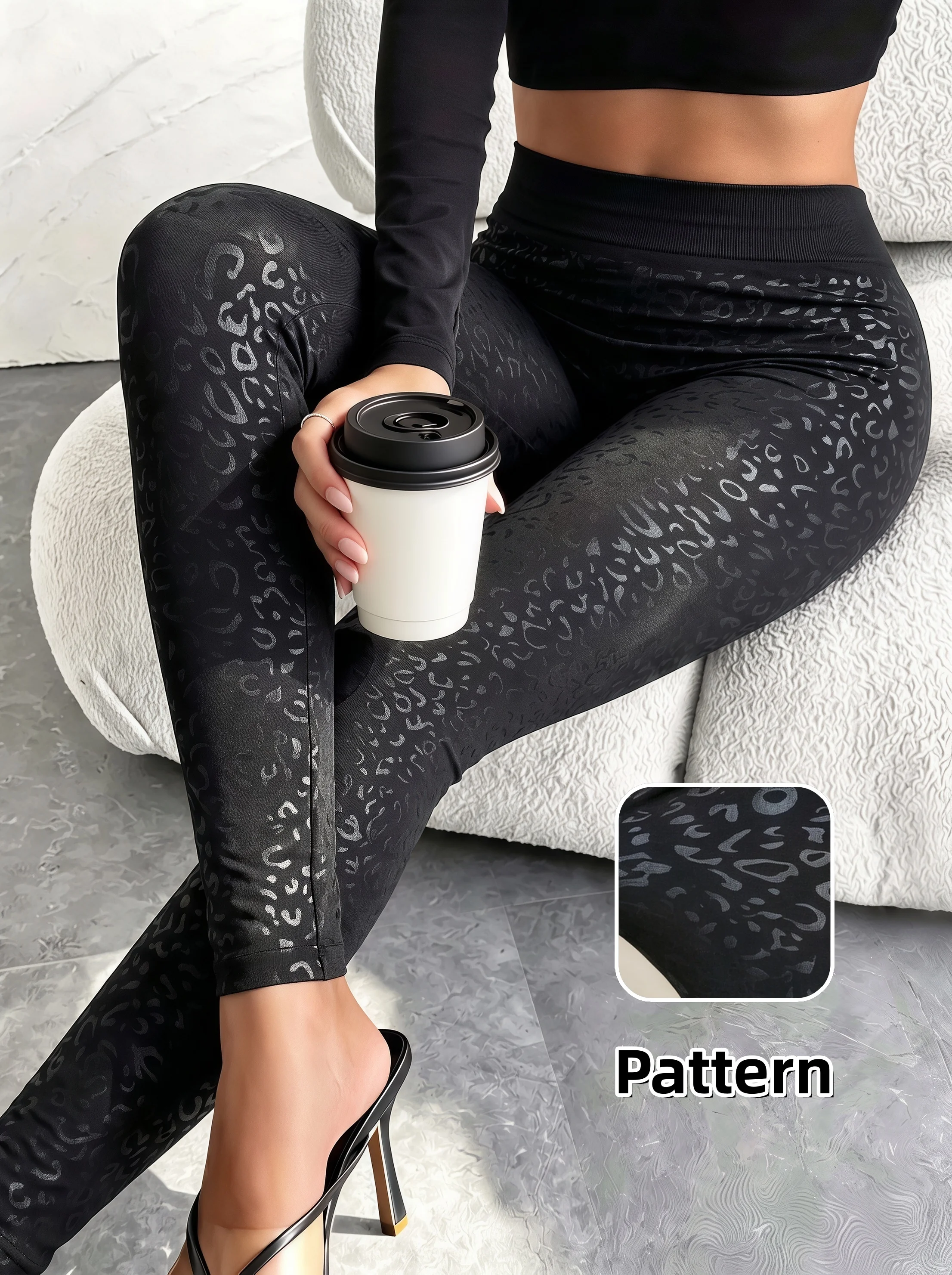 1-Pack Women's Matte Dark Leopard Print Ankle Leggings Edgy Slim Stretch Pants for Dates Road Trips Casual Street Wear