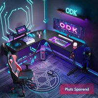 Gaming Table, Gaming Desk Corner Desk for Gamers, Desk L Shape with Monitor Stand for Office (Black, 127 x 127 cm)