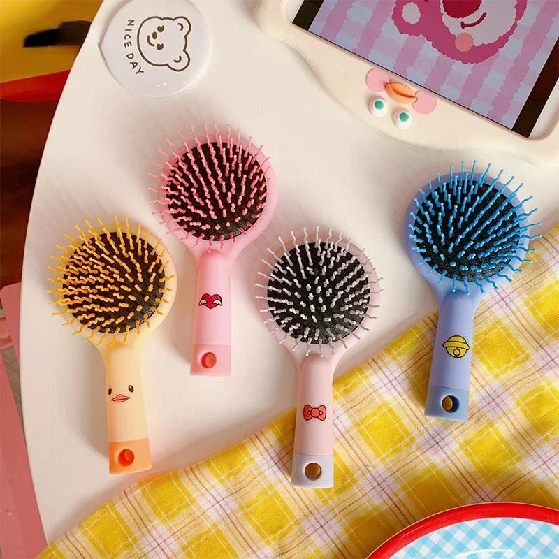 Cute Cartoon Anti-knot Rainbow Massage Hair Comb with Mirror Children Hairdressing Comb Air Cushion Massage Comb for Baby Kids