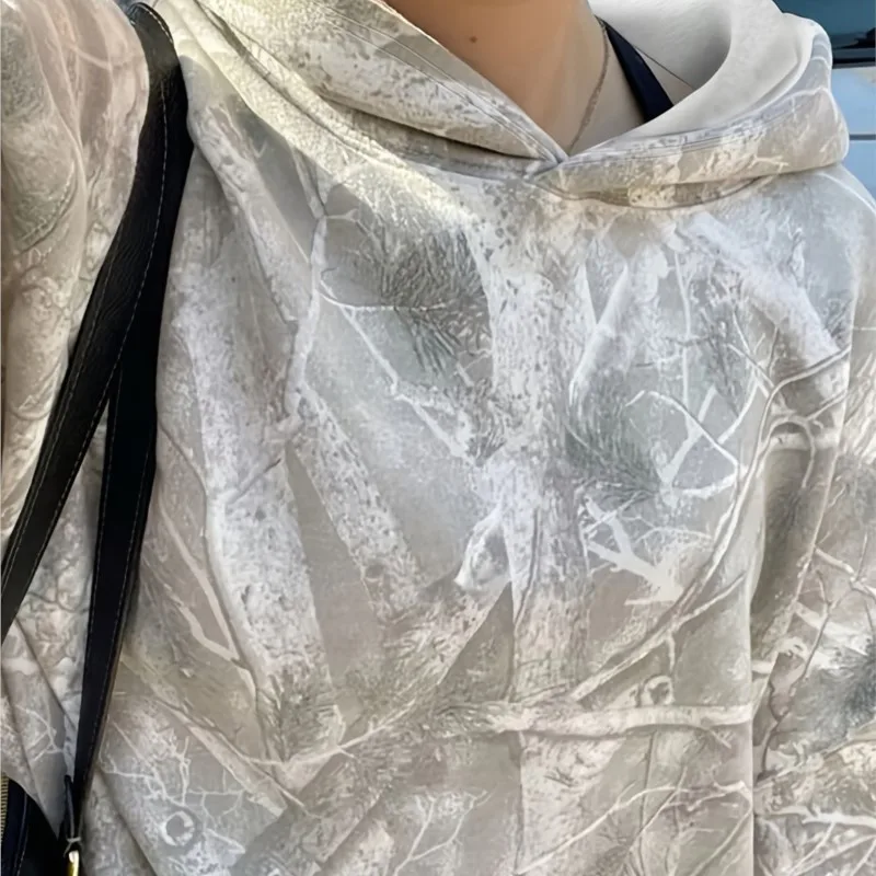 Outono novo ramos mortos impressão hoodies feminino 2025 casual solto manga longa grande bolso fatos de treino y2k streetwear bluzy damskie