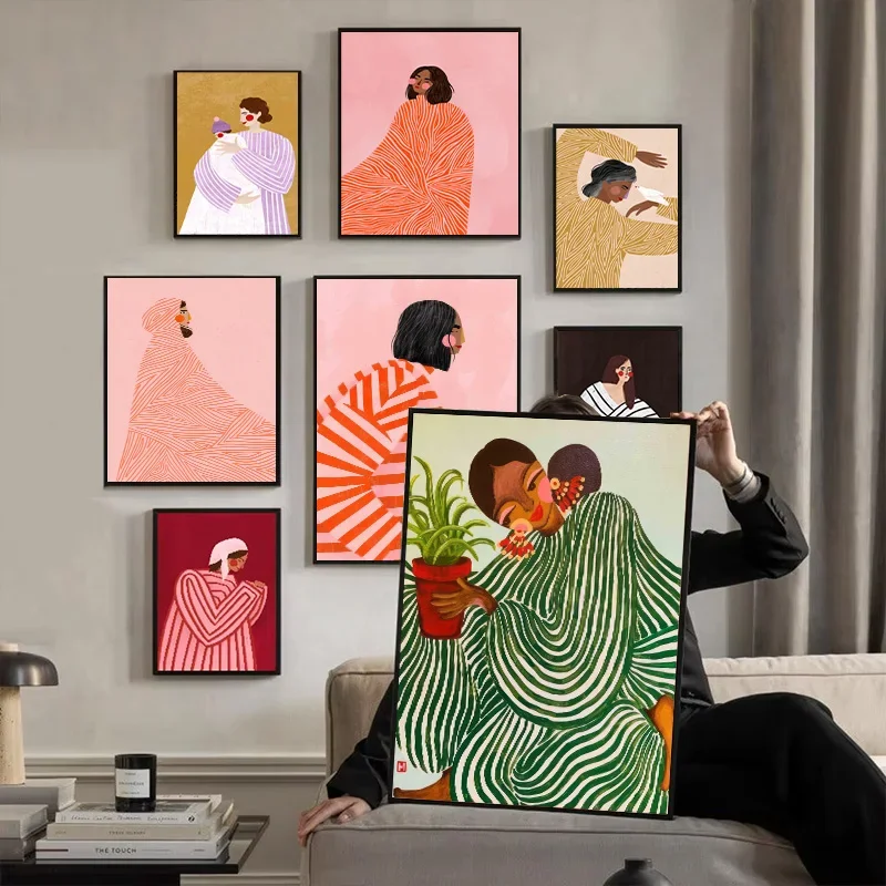 

Fashion Retro Long Hair Girl Art Poster Abstract Avant-garde Girls Dorm Room Canvas Painting Bedroom Decorative Wall Art