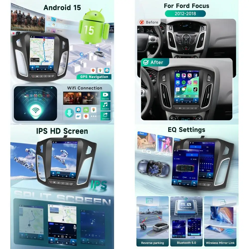 

[Android 15] 4G+64G Car Radio Stereo for Ford Focus 2012-2018, Wireless CarPlay Android Auto,9.7 Inch IPS Touch Screen GPS Head