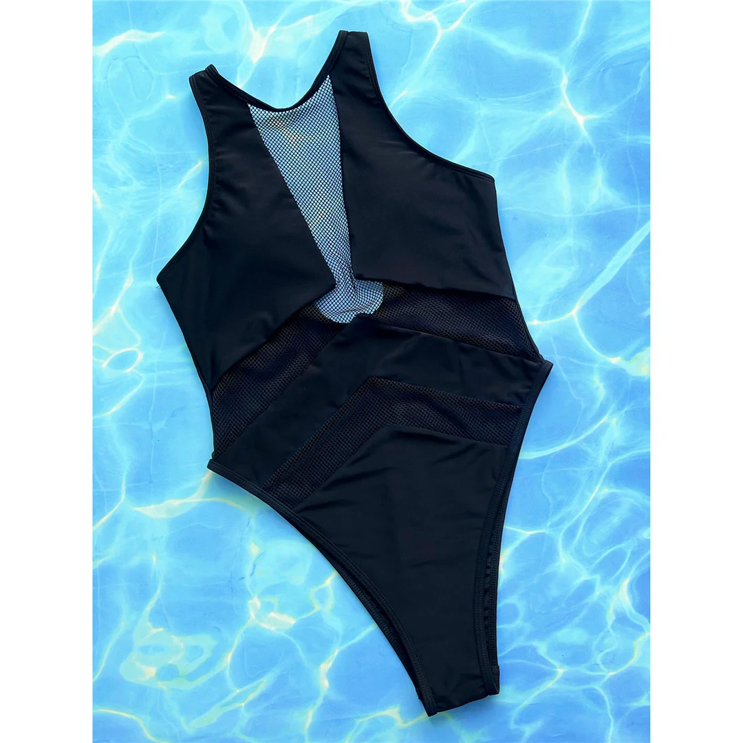 Sexy Mesh-Netz-Badeanzug mit transparenten Einsätzen, einteilig, Damen-Bademode, rückenfrei, mit hohem Beinausschnitt, Badeanzug, Badebekleidung, Modell V4920 – Detail 9