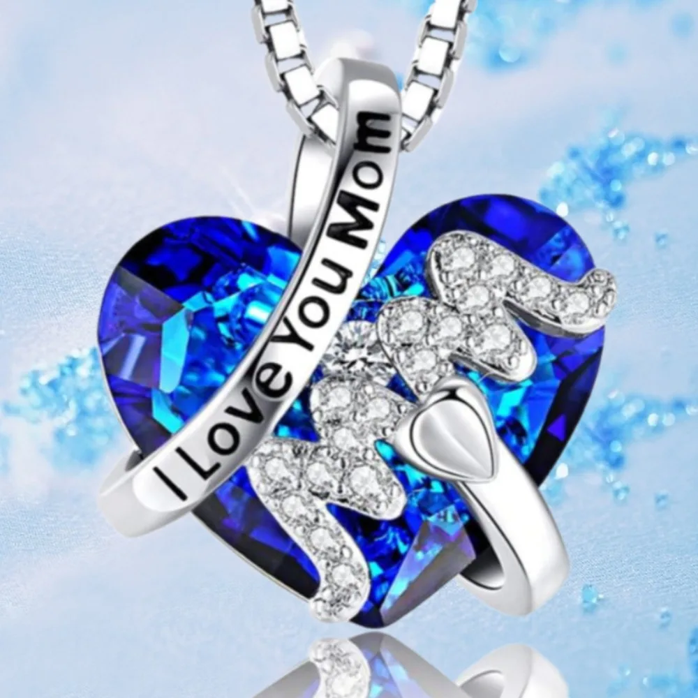 Jewelry Luxury Fashion Mother's Day Gift Mom Heart Pendant Necklace Red/Blue Chain Necklace Women Mother